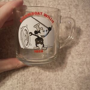 Disney Steamboat Willie Glass Mug with Red Accents (A-38)